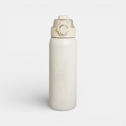 Impression M Alexis 2067 beige stainless steel vacuum insulated water bottle with leak-proof lid and carry handle.