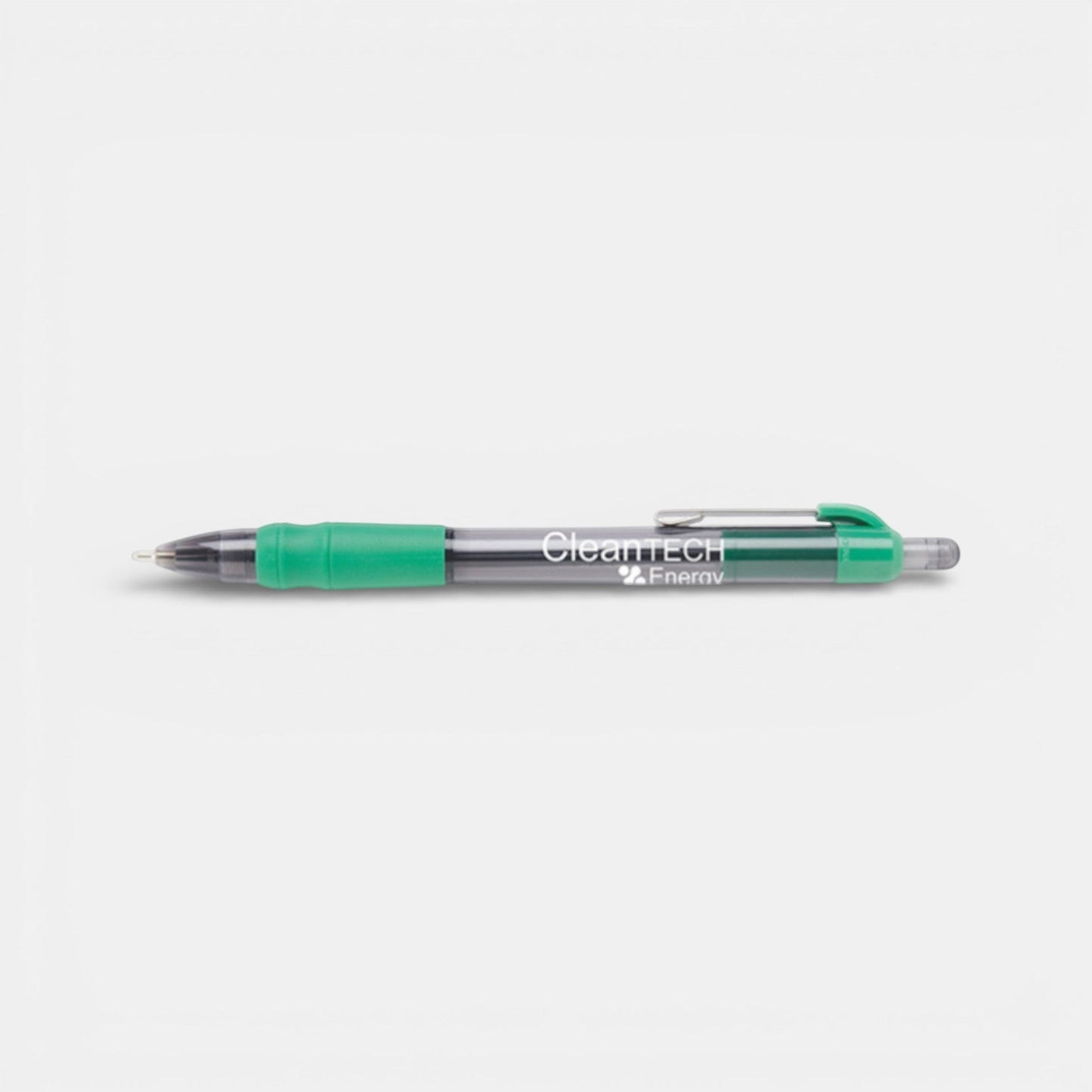 Impression M Stylo MaxGlide Click retractable ballpoint pen with green rubber grip and translucent barrel