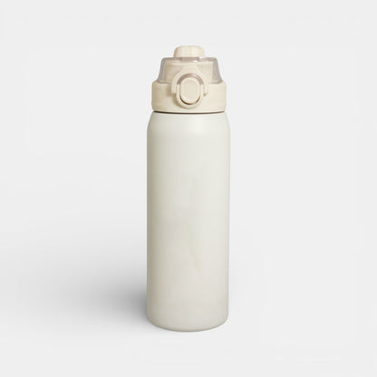 Impression M Alexis 2067 beige stainless steel vacuum insulated water bottle with leak-proof lid and carry handle.