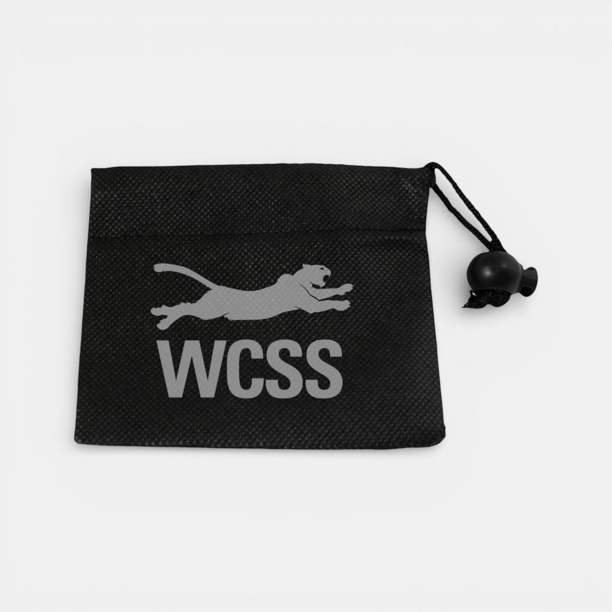 Impression M black non-woven polypropylene drawstring pouch for wheel nuts and tools with custom logo print