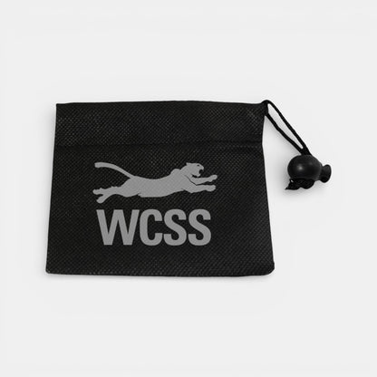Impression M black non-woven polypropylene drawstring pouch for wheel nuts and tools with custom logo print