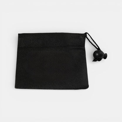 Impression M black non-woven polypropylene drawstring pouch for storing wheel nuts and small automotive tools