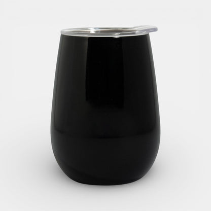 Impression M black insulated Vittis tumbler with a clear splash-proof lid for hot or cold drinks.