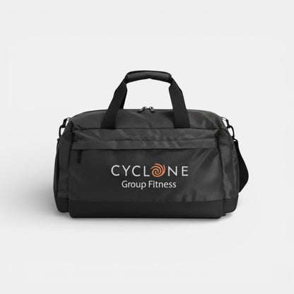 Impression M black Ripstop 420D sports and travel duffel bag with a shoe compartment and Cyclone Group Fitness logo