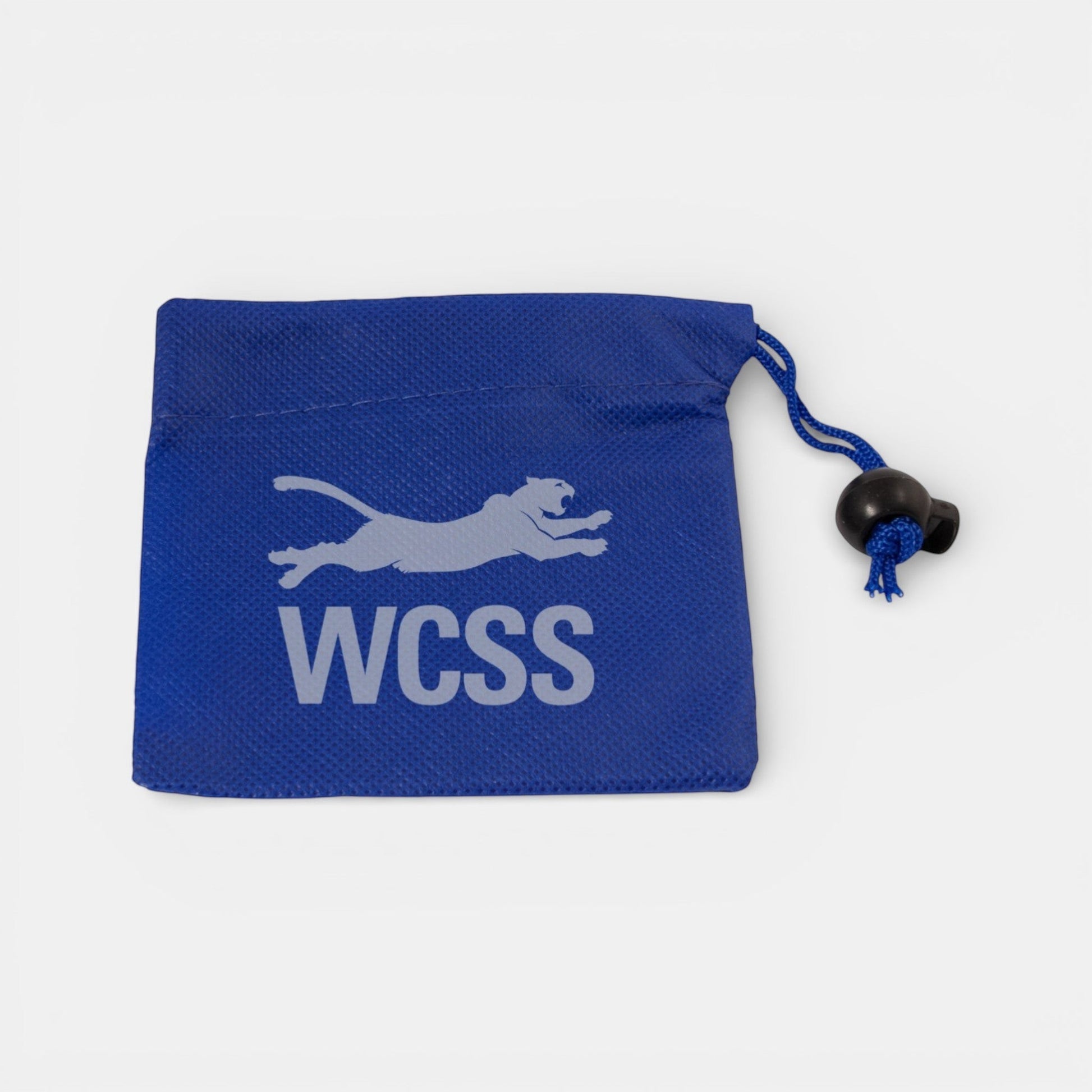 Impression M blue non-woven polypropylene drawstring pouch for wheel nuts and tools with custom logo print