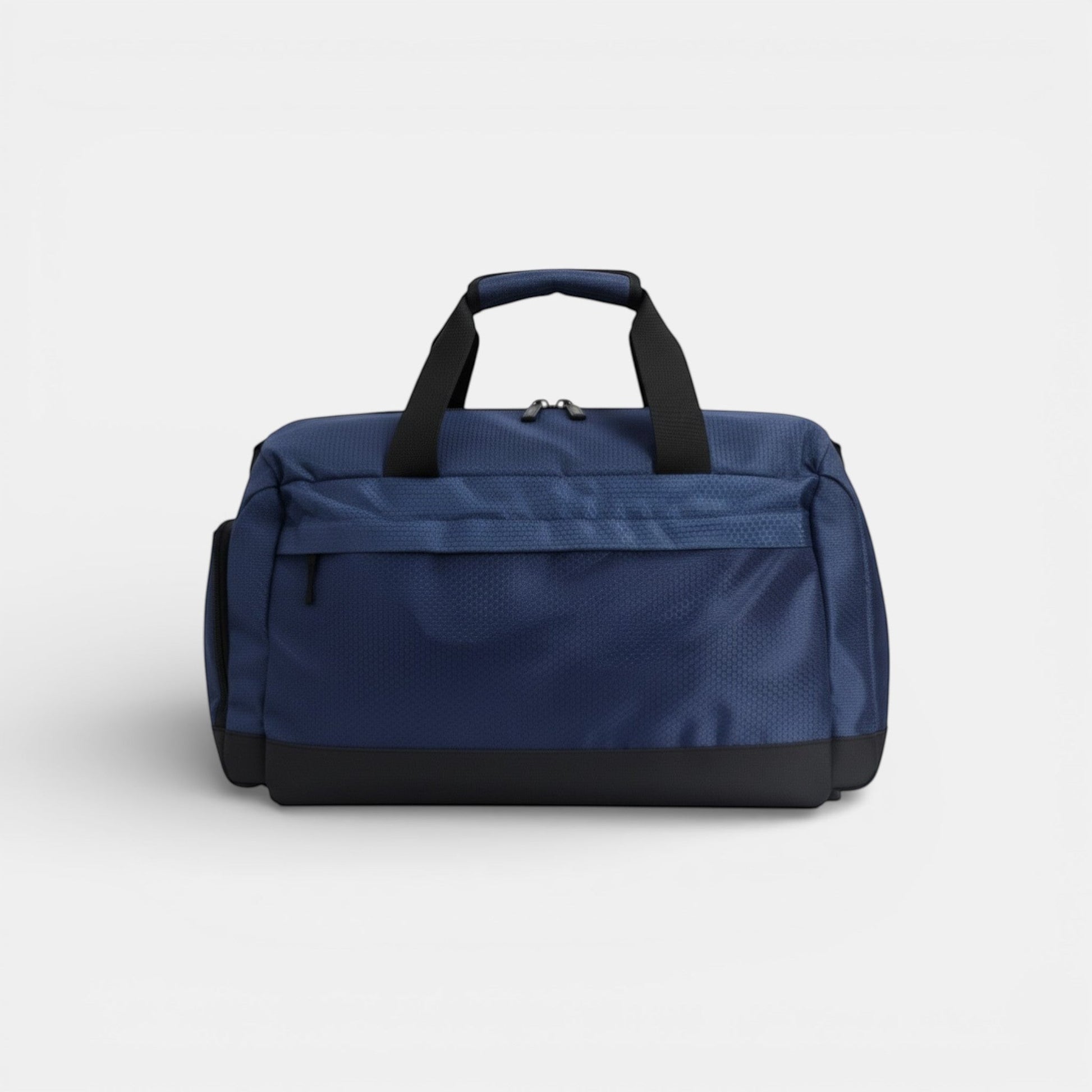Impression M blue Ripstop sports and travel duffel bag with a front zipper pocket and durable black base.