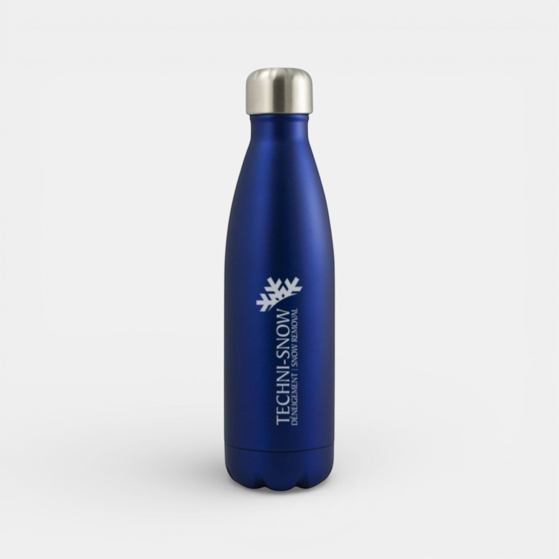 Impression M Inverness 1943 blue matte stainless steel insulated water bottle with custom logo print