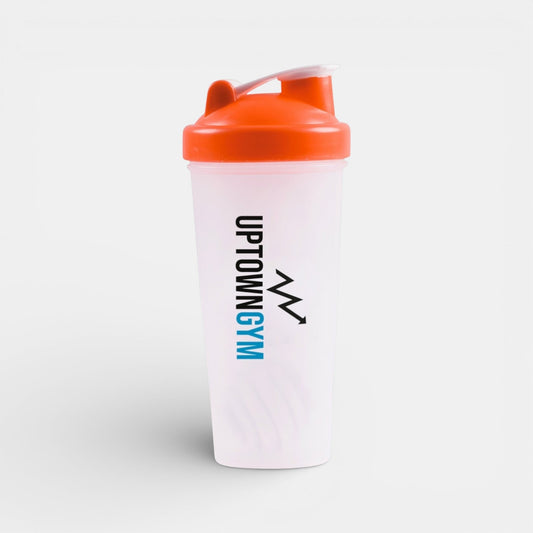 Impression M Corinthe 1575 plastic shaker bottle with orange lid and custom gym logo branding