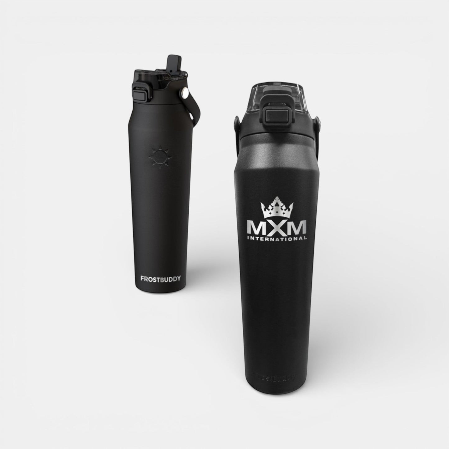 Impression M Frost Buddy matte black stainless steel insulated water bottle with custom branding
