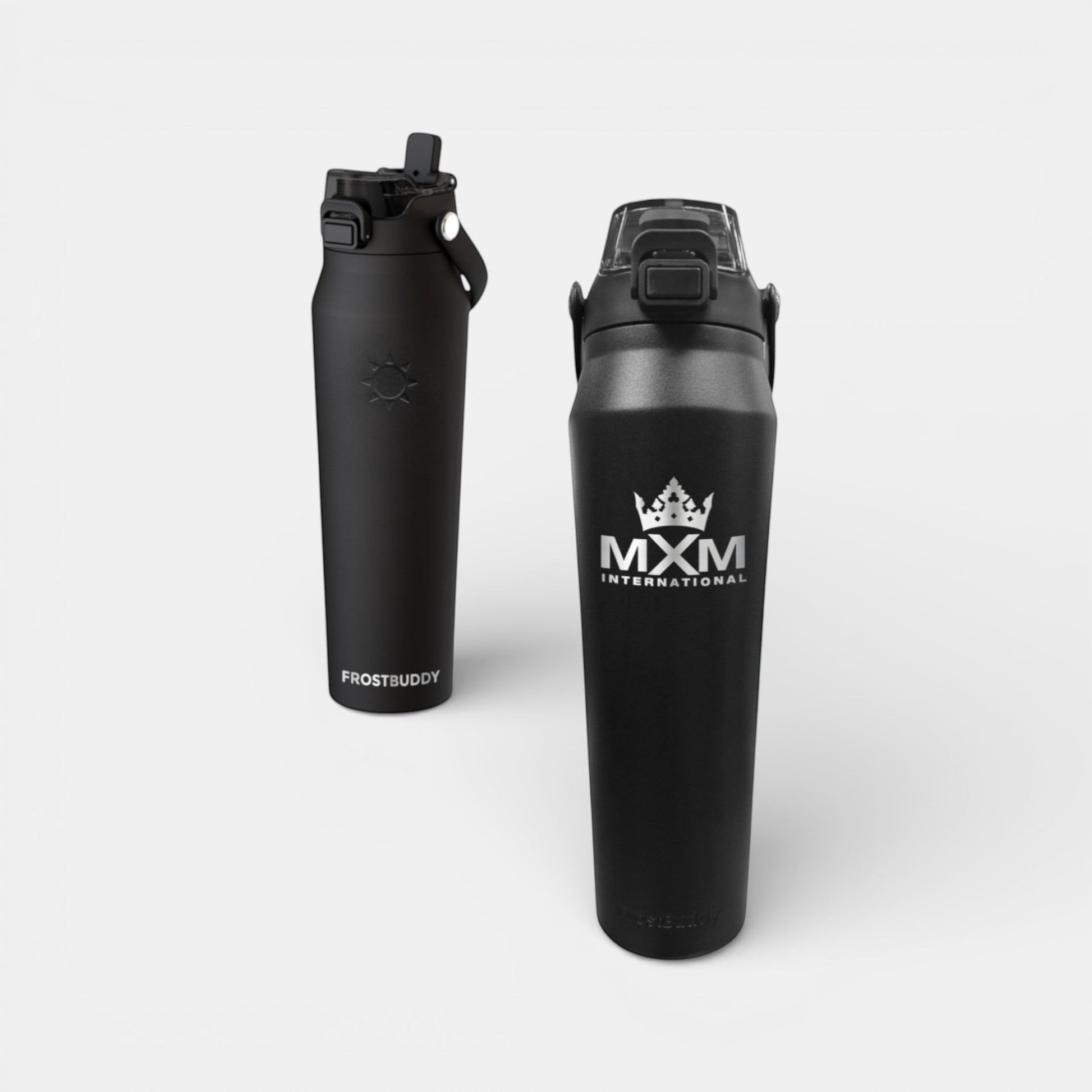 Impression M Frost Buddy matte black stainless steel insulated water bottle with custom branding