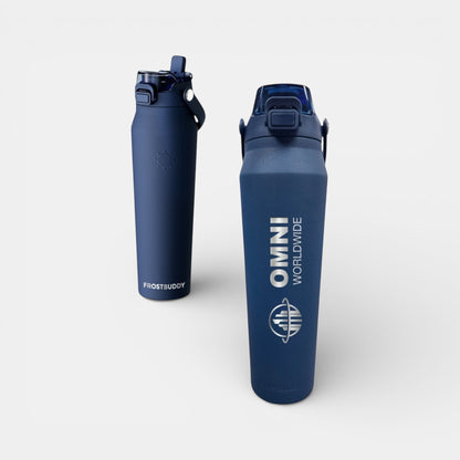 Impression M Frost Buddy navy blue stainless steel insulated water bottle with leak-proof lid and custom logo