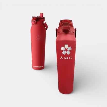 Impression M Frost Buddy red stainless steel insulated water bottle with leak-proof lid and custom logo engraving