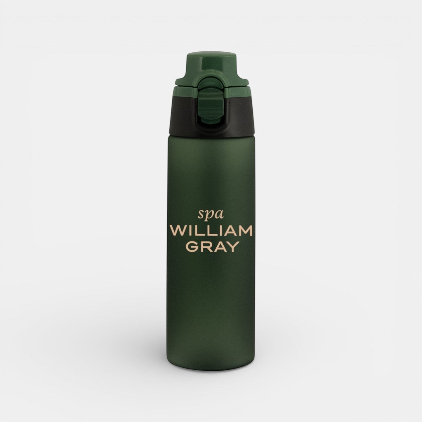 Impression M Julio Tritan 750ml sports bottle in matte dark green with a secure flip-top lid and custom branding.