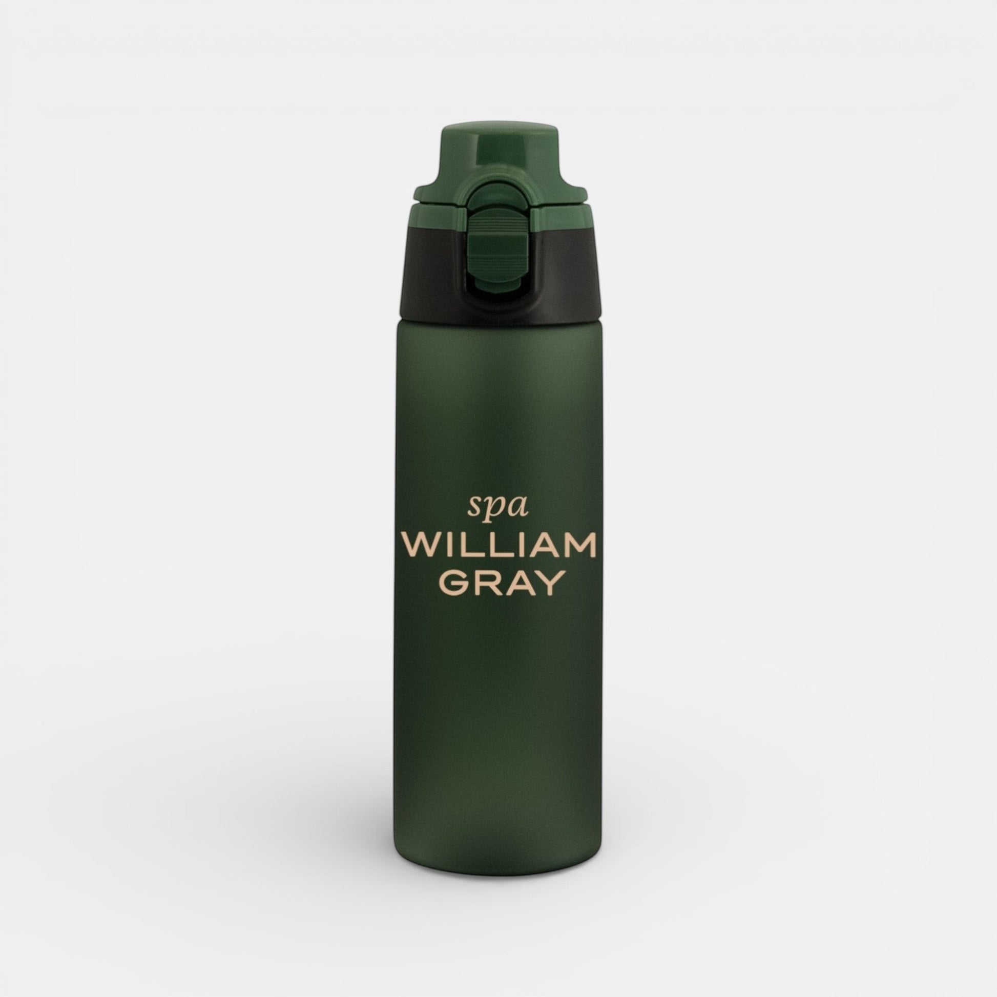 Impression M Julio Tritan 750ml sports bottle in matte dark green with a secure flip-top lid and custom branding.