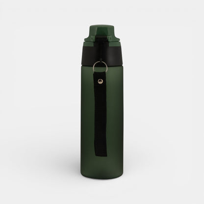 Impression M Julio Tritan 750ml dark green sports water bottle with a black carrying strap and secure lid.