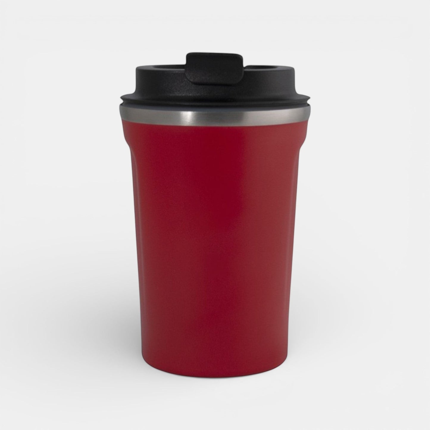 Impression M Kilkenny 2025 red double-walled stainless steel insulated travel mug with black lid