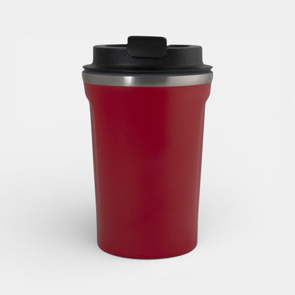 Impression M Kilkenny 2025 red double-walled stainless steel insulated travel mug with black lid