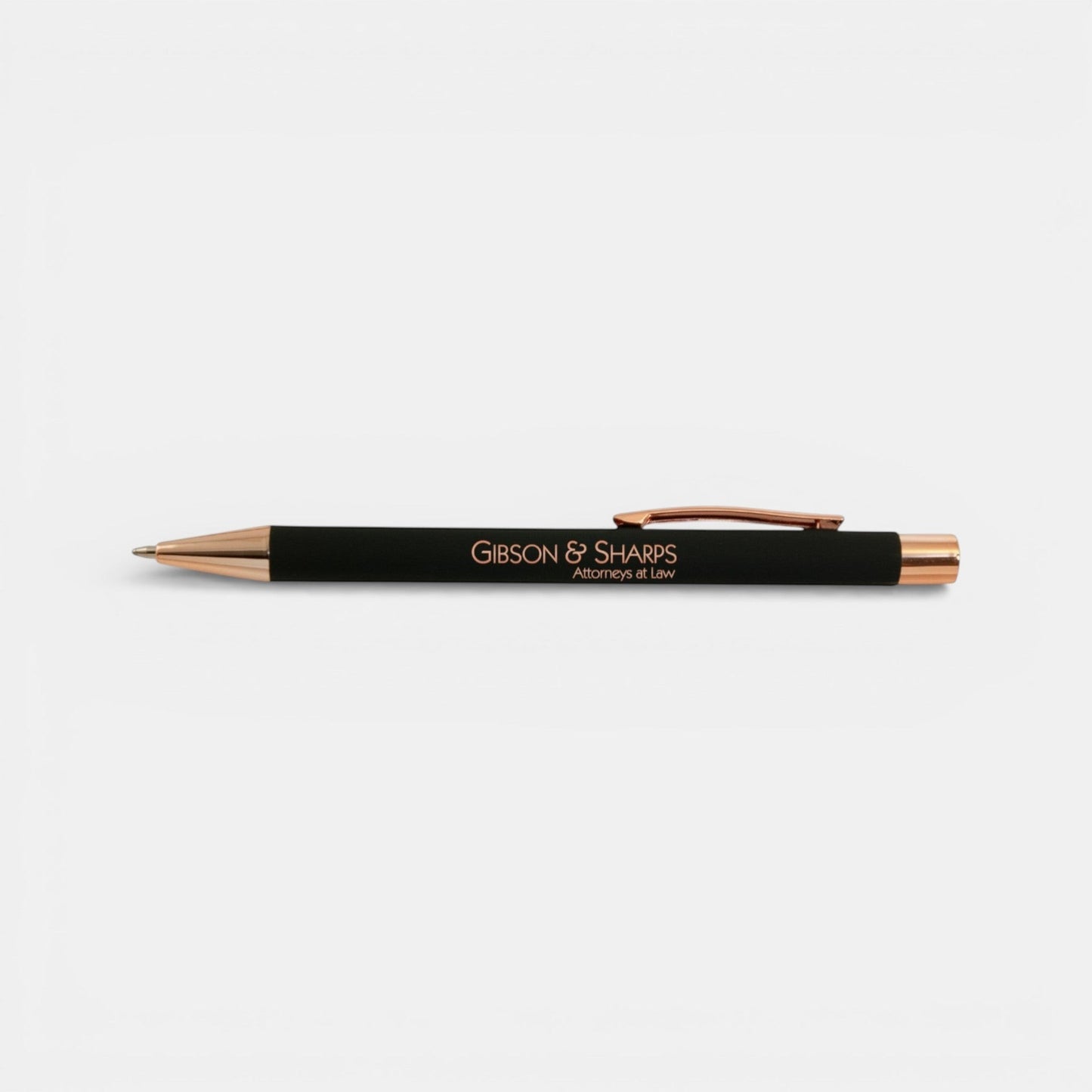 Impression M Lyvia 2063 black aluminum ballpoint pen with rose gold accents and custom laser engraving.