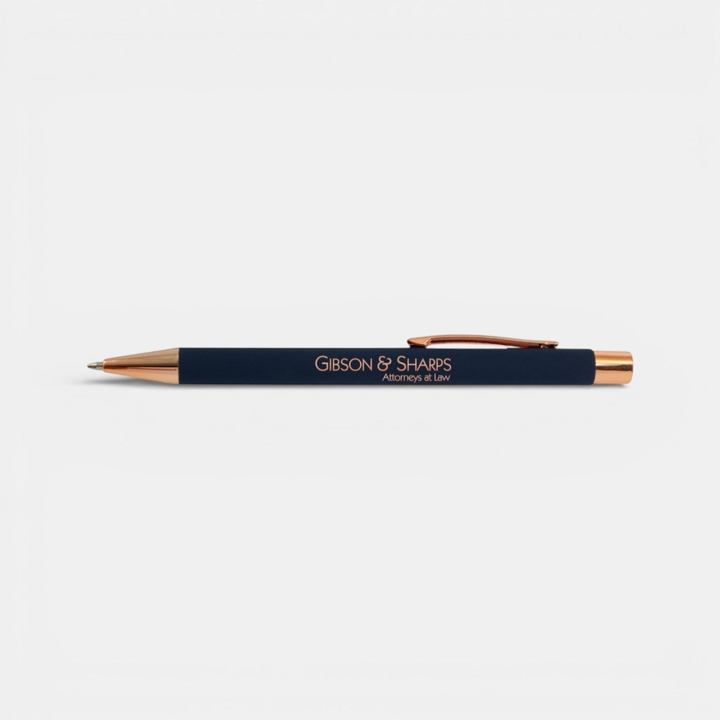Impression M Stylo Lyvia 2063 navy blue aluminum ballpoint pen with rose gold accents and custom laser engraving.