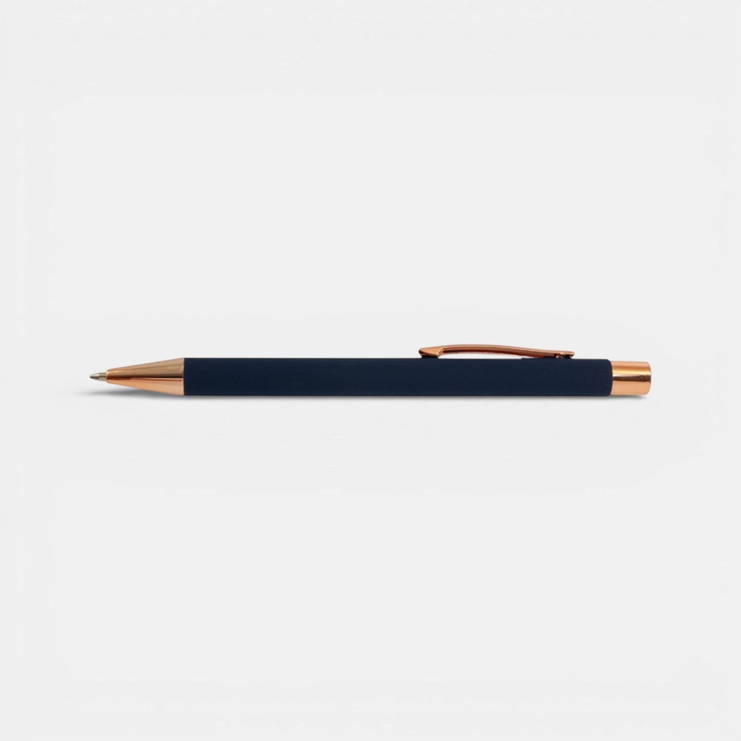Impression M Lyvia 2063 ballpoint pen in navy blue aluminum with rose gold accents and a sleek, professional design.