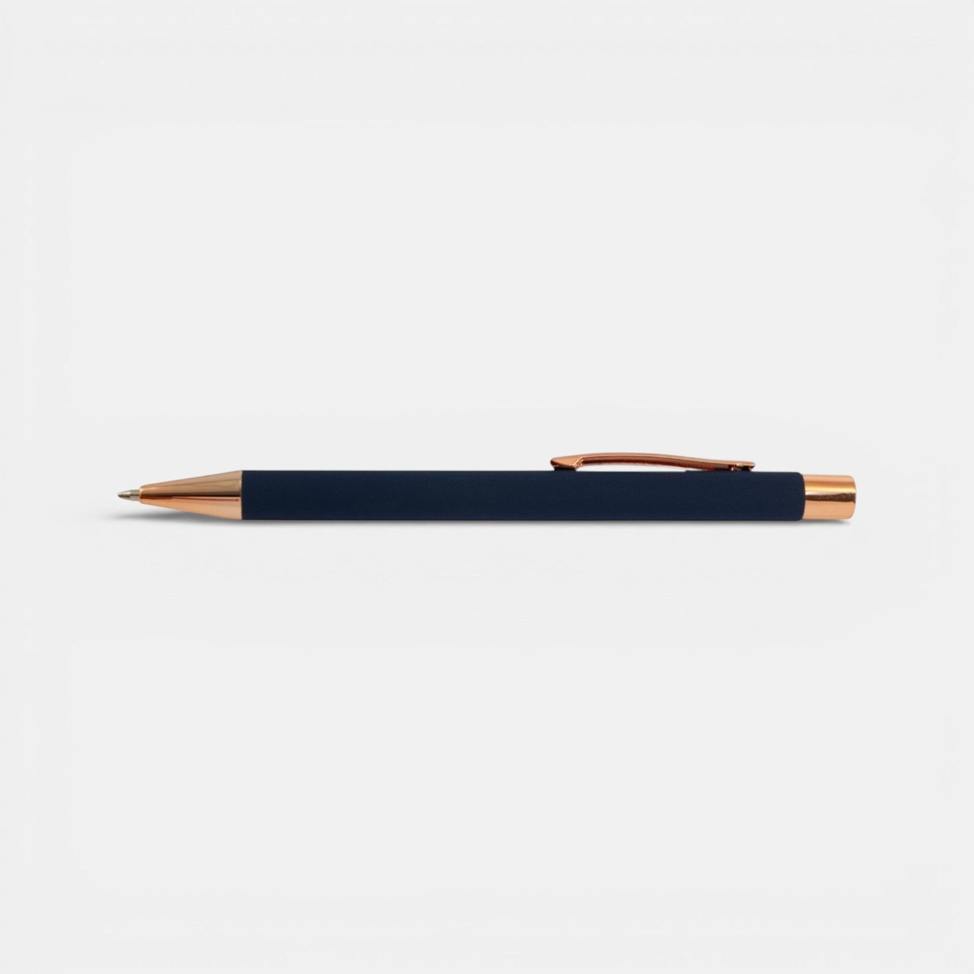 Impression M Lyvia 2063 ballpoint pen in navy blue aluminum with rose gold accents and a sleek, professional design.