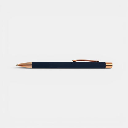 Impression M Lyvia 2063 ballpoint pen in navy blue aluminum with rose gold accents and a sleek, professional design.