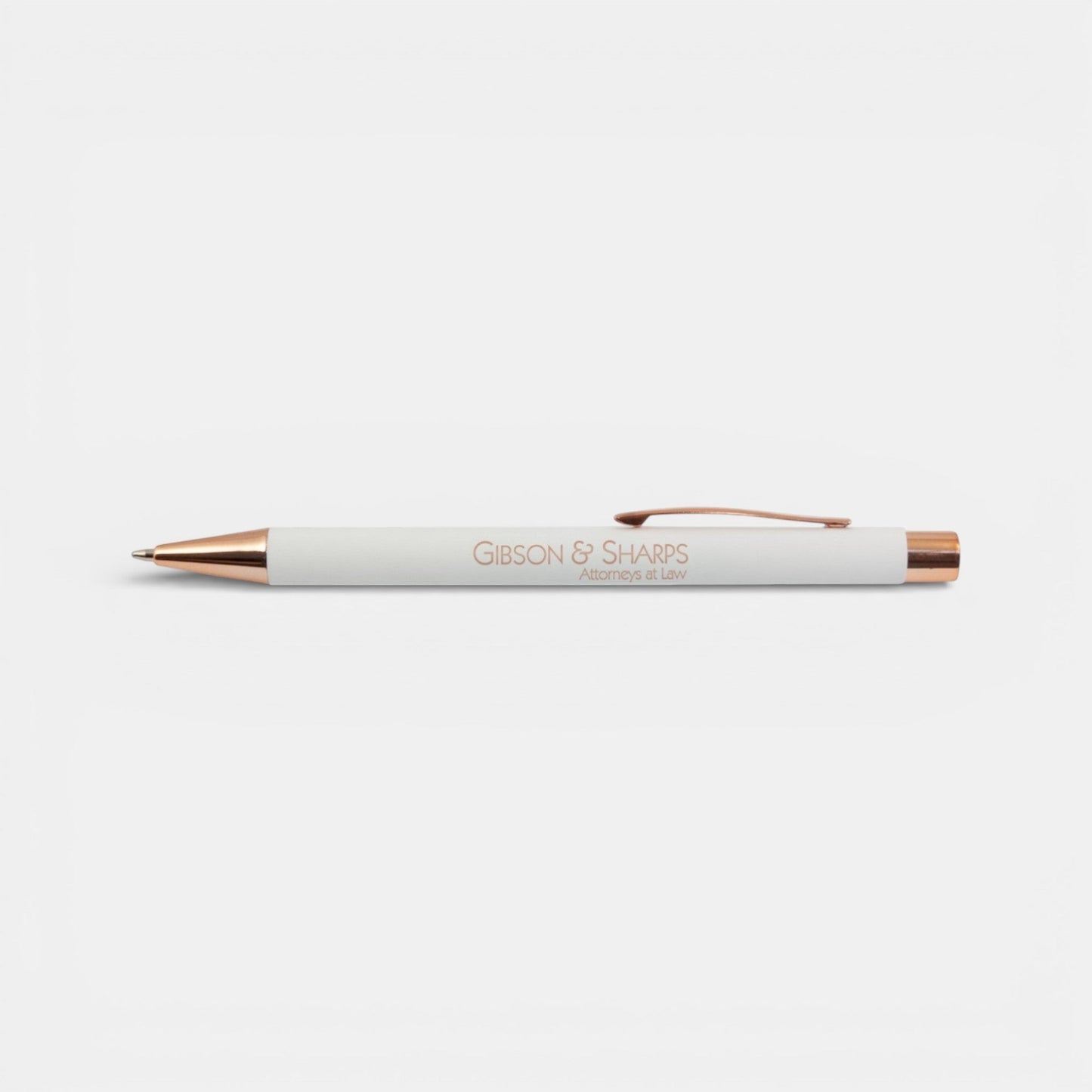 Impression M Stylo Lyvia 2063 ballpoint pen in white aluminum with rose gold accents and custom laser engraving.