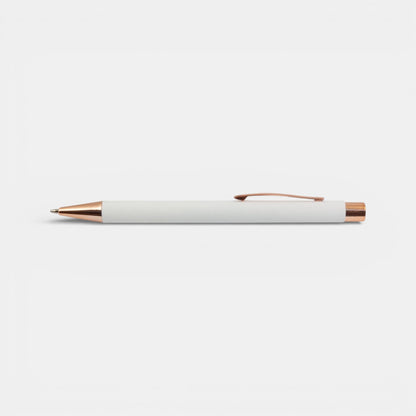 Impression M Lyvia 2063 ballpoint pen in white aluminium with rose gold accents on a clean white background