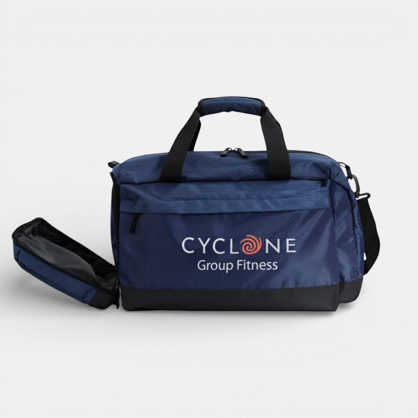 Impression M navy blue Ripstop gym and travel duffel bag with a dedicated side shoe compartment and front zipper pocket