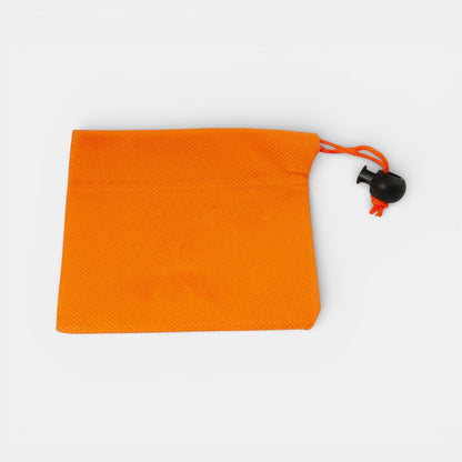 Impression M orange polypropylene drawstring pouch for storing wheel nuts and small tools, 11.4 cm square.