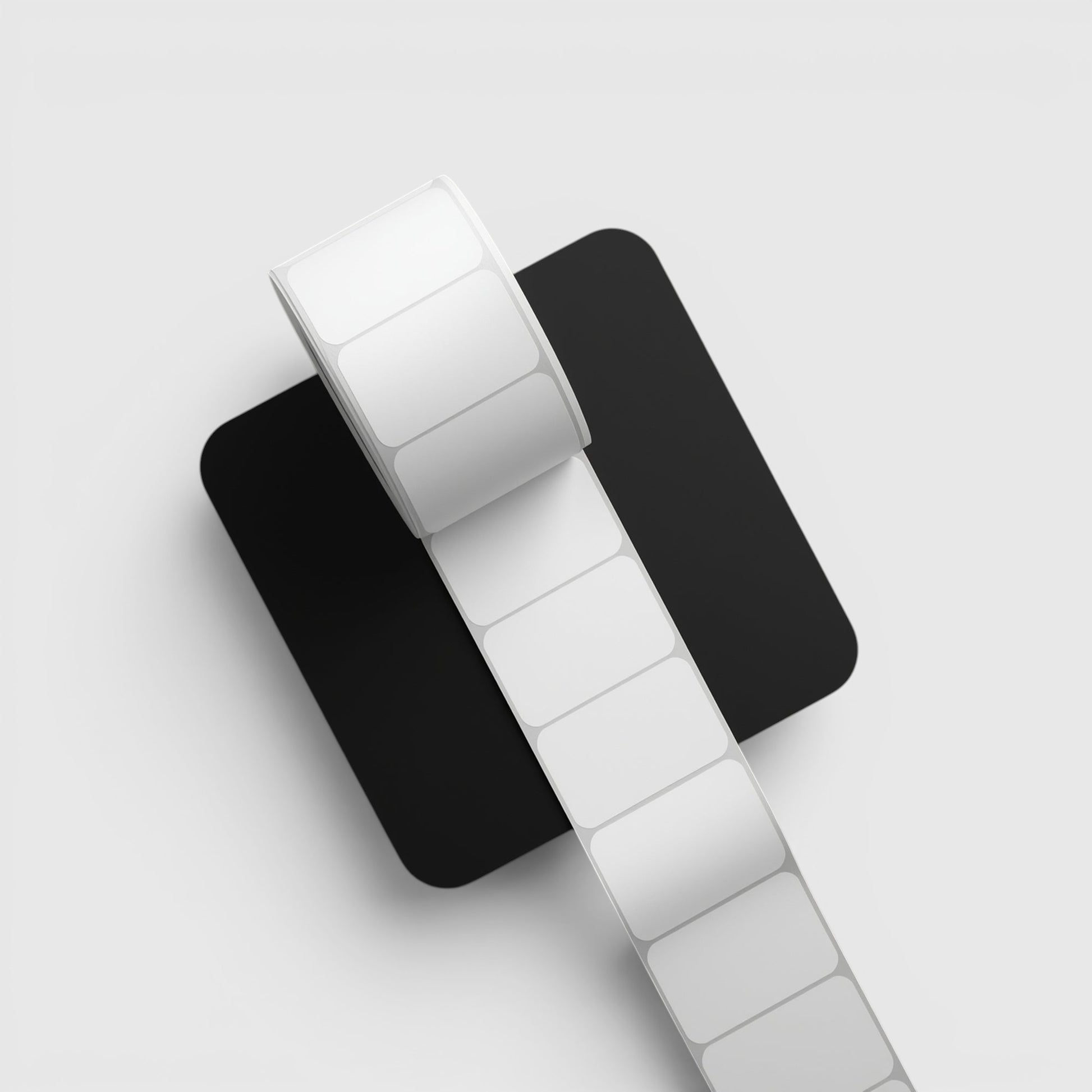 Impression M rectangular white adhesive labels on a roll with a glossy finish for durable professional branding.