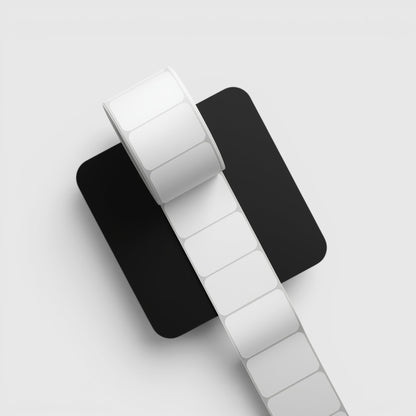 Impression M rectangular white adhesive labels on a roll with a glossy finish for durable professional branding.