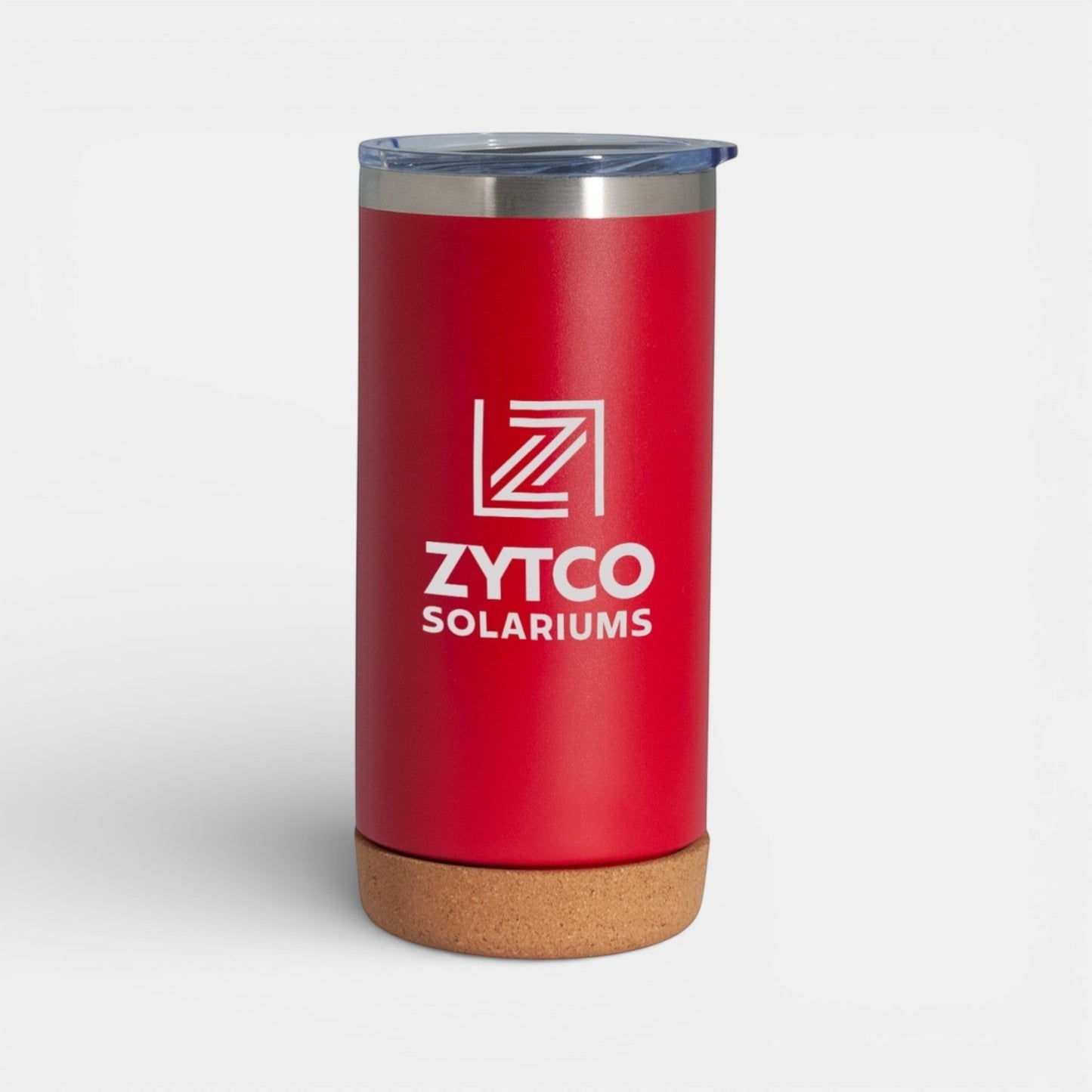 Impression M Lotus II red stainless steel insulated tumbler with cork base and clear sliding lid
