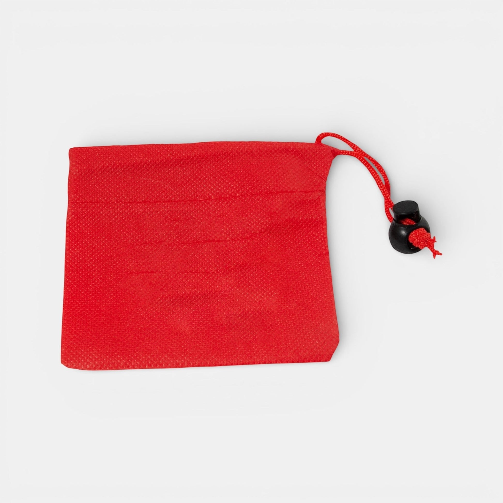 Impression M red non-woven polypropylene drawstring pouch for storing wheel nuts and small automotive tools.