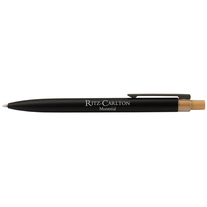 Impression M Stylo Crescendo 2040 black recycled aluminum and bamboo click ballpoint pen with Ritz-Carlton branding