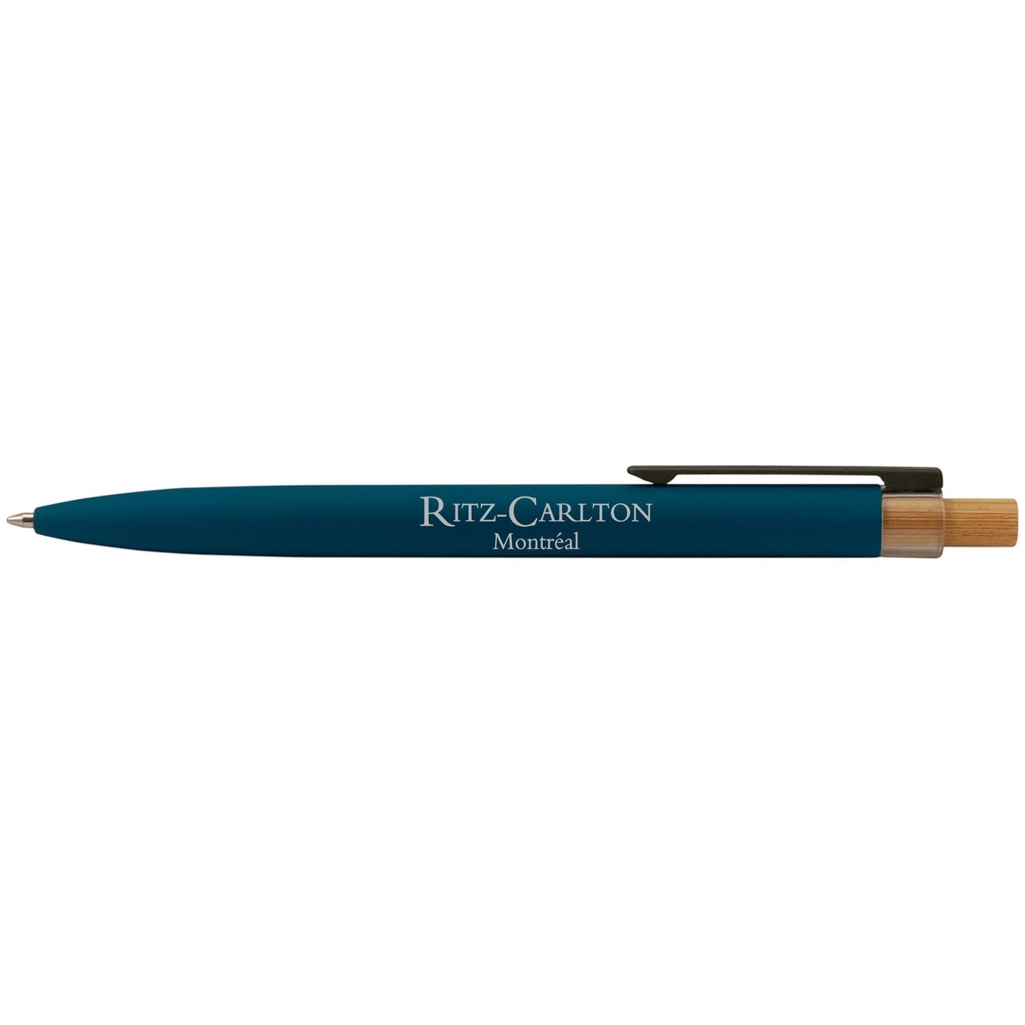 Impression M Stylo Crescendo 2040 blue recycled aluminum and bamboo click pen with Ritz-Carlton Montreal branding