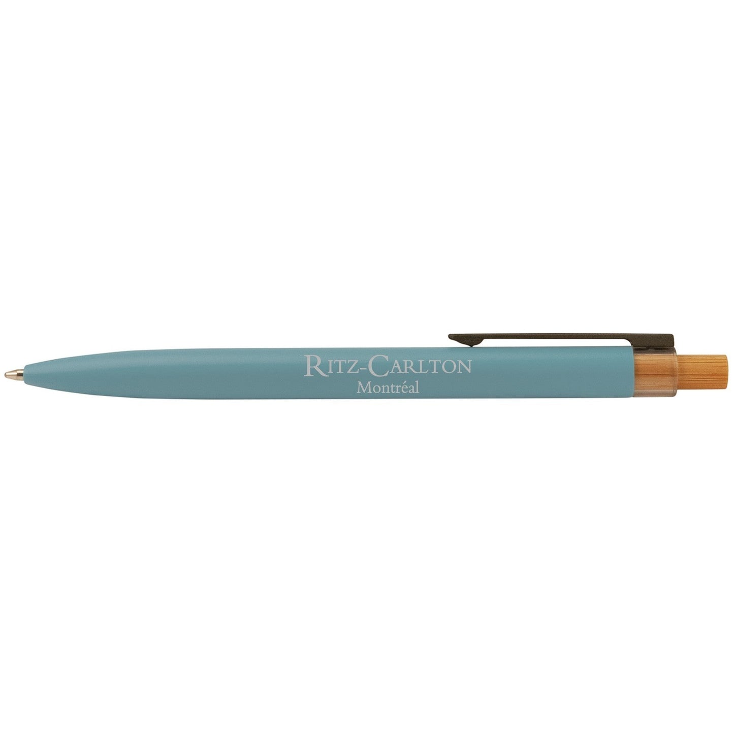 Impression M Stylo Crescendo 2040 ballpoint pen in blue recycled aluminum and bamboo with Ritz-Carlton branding
