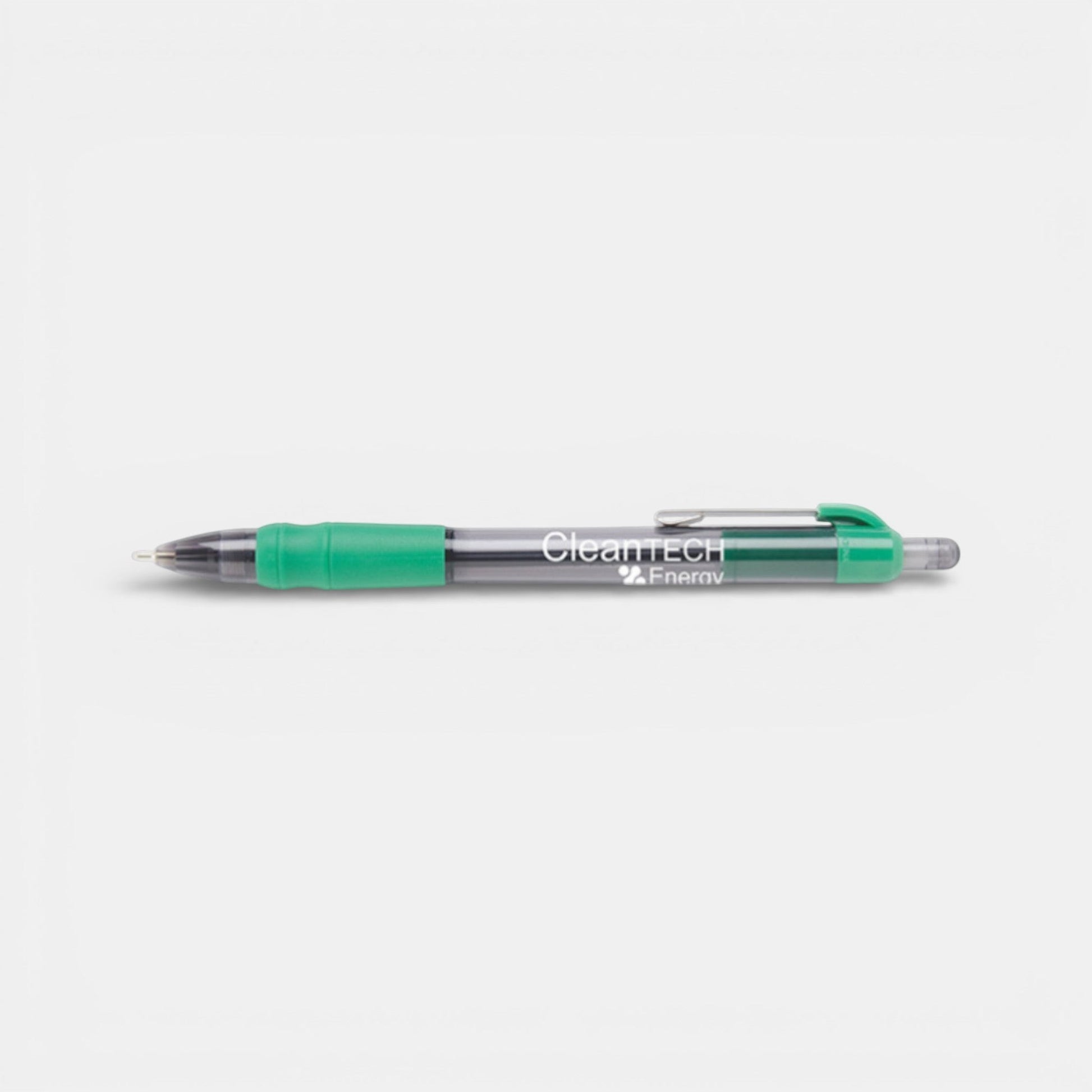 Impression M Stylo MaxGlide Click retractable ballpoint pen with green rubber grip and translucent barrel