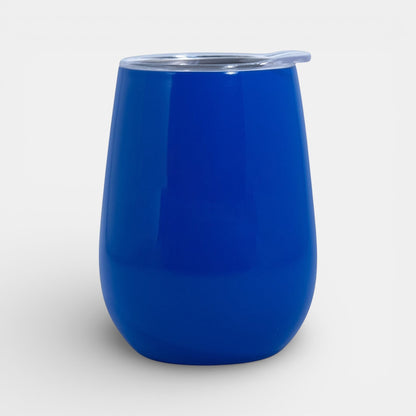 Impression M Vittis 2010 blue insulated tumbler with clear splash-proof lid for hot or cold drinks.