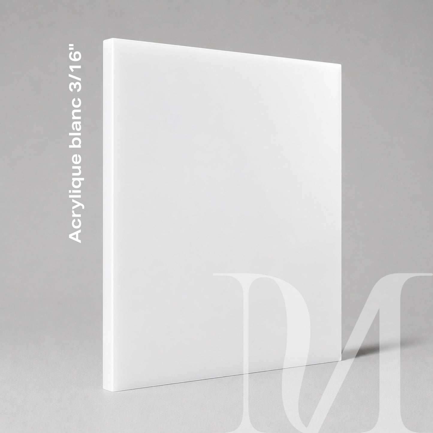 Impression M 3/16 inch thick white acrylic board with a smooth glossy finish for professional signage and displays.