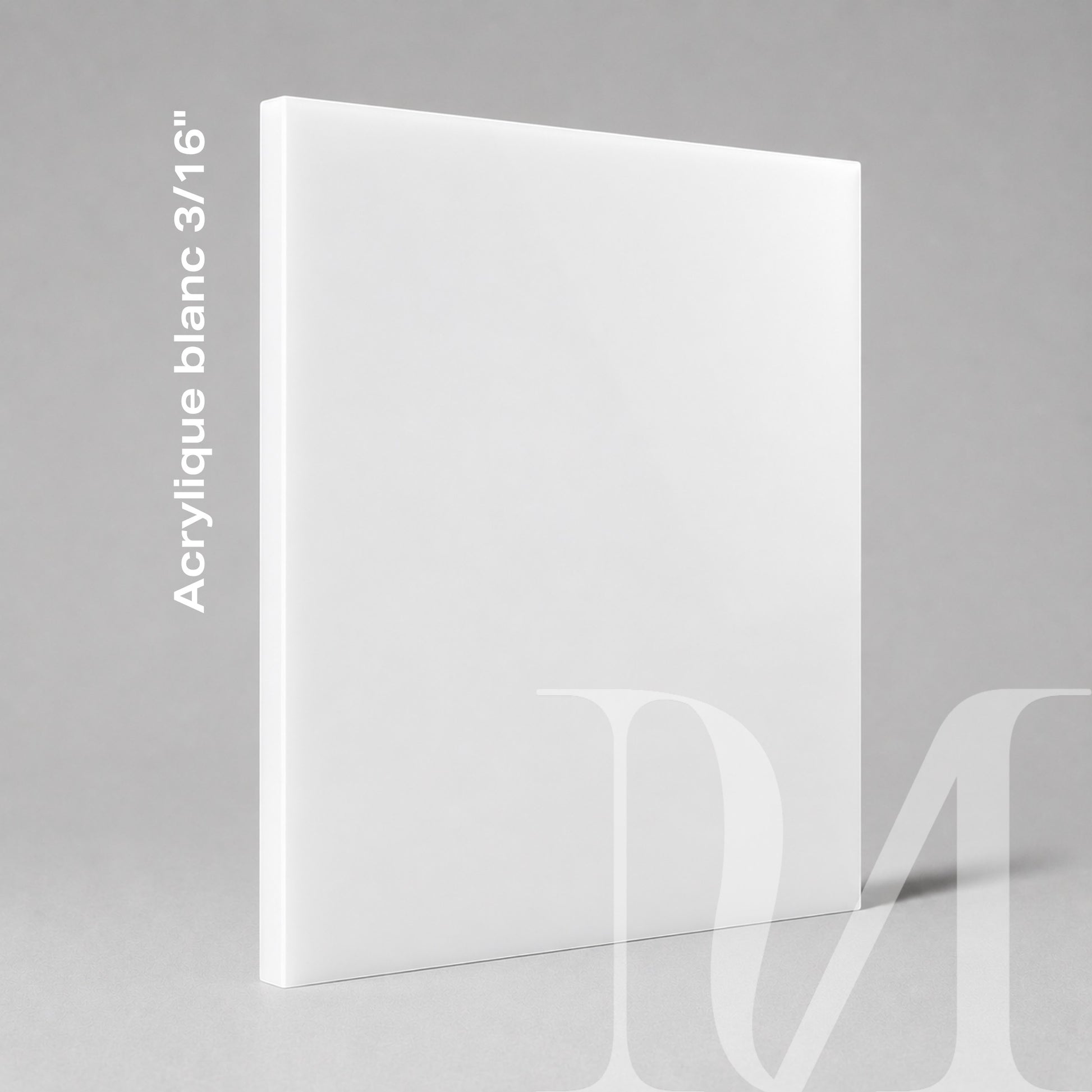 Impression M 3/16 inch thick white acrylic board with a smooth glossy finish for professional signage and displays.