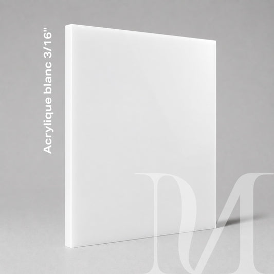 Impression M 3/16 inch thick white acrylic board with a smooth glossy finish for professional signage and displays.