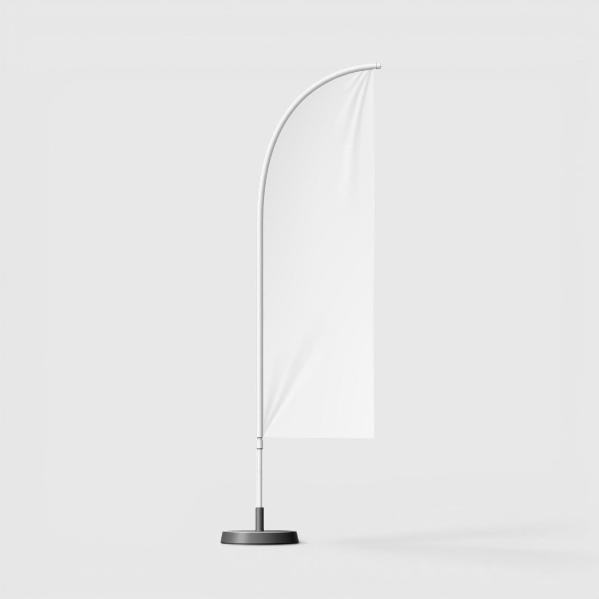 Impression M white Windsail promotional flag with flexible structure and base for indoor or outdoor events